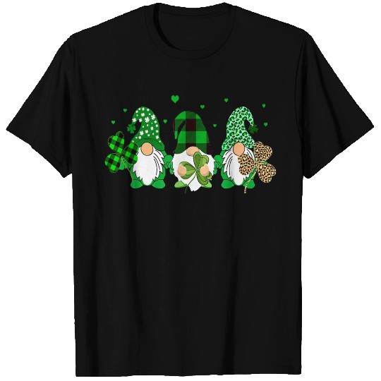Three Gnomes Holding Shamrock Leopard Plaid T Shirts