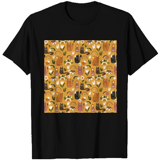 Cute Cats Pretty Floral Pets Funny Pattern T Shirts