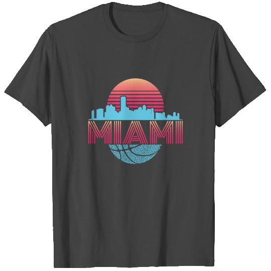 Miami Florida Basketball Cityscape Retro T Shirts