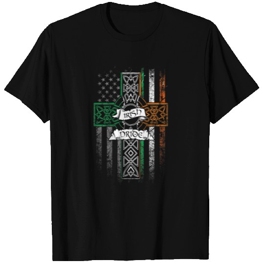 IRISH PRIDE American Flag Celtic Cross St Patricks T Shirts