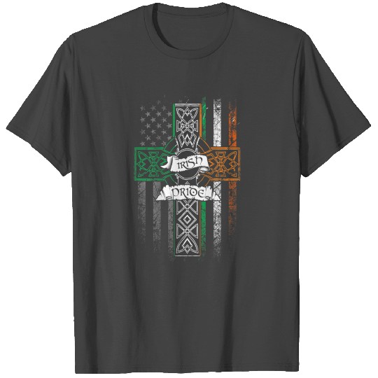 IRISH PRIDE American Flag Celtic Cross St Patricks T Shirts