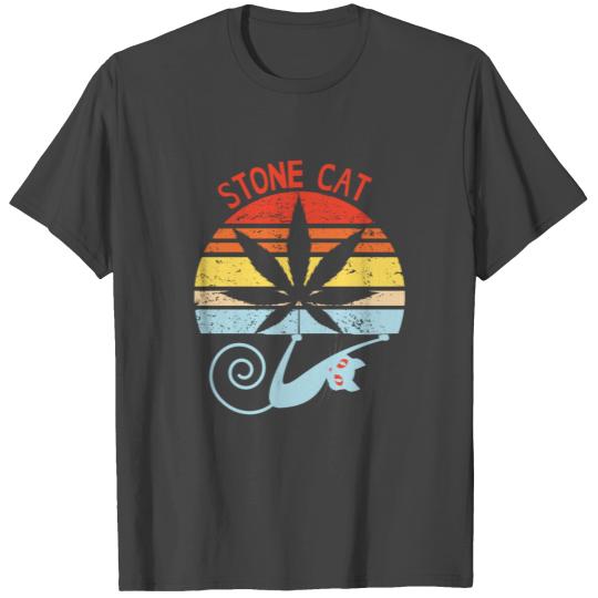 Cat Hemp Leaf With Sun And Stone Cat T Shirts