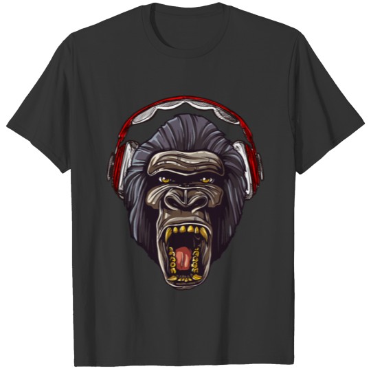 Monkey DJ - gorilla with headphones monkey face T Shirts