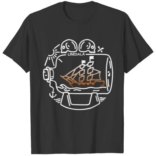 SHIP IN A BOTTLE LINEDALA | boat | Pirate Skull T Shirts