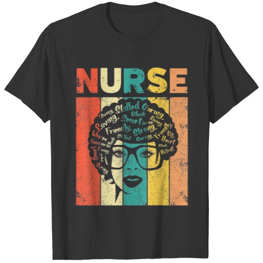 Black Woman Nurse Afro Retro Black History Month T Shirts