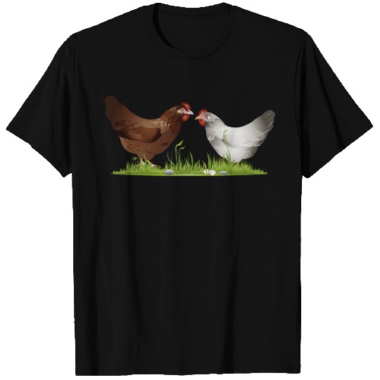 two free range chickens on a green meadow T Shirts