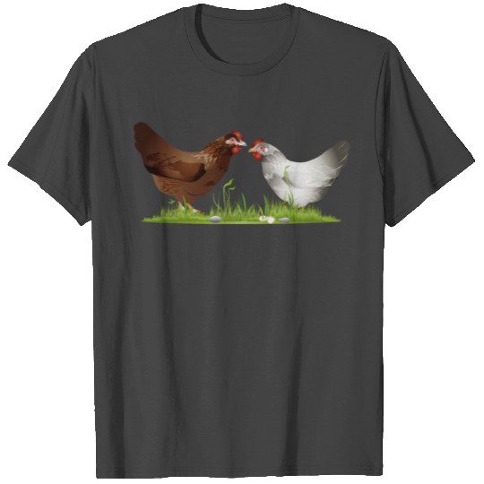 two free range chickens on a green meadow T Shirts