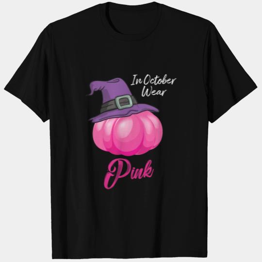 October Wear Pink Halloween Witch Pumpkin Breast T Shirts