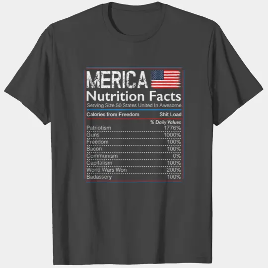 4th of July Proud American Merica Nutrition Facts T Shirts