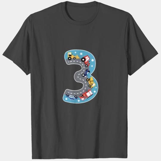 Number 3 Vehicles Kids 3rd birthday boys gift T Shirts