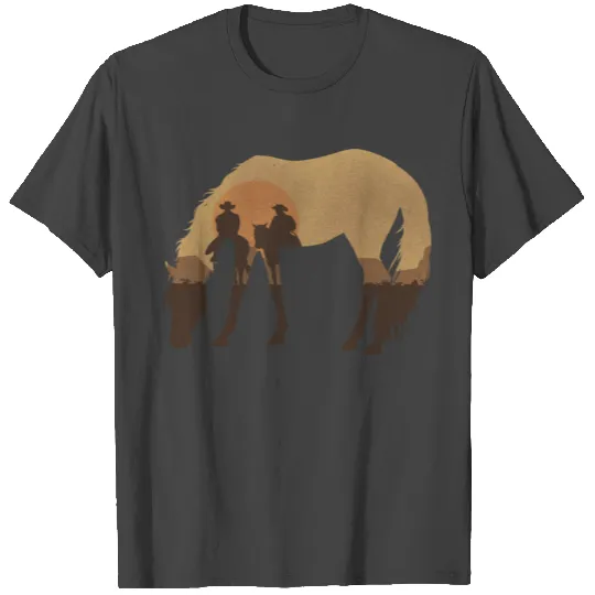 Cowboy horse sunset riding horizon T Shirts