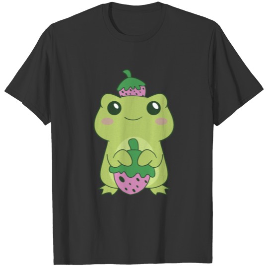 Kawaii Strawberry Green Frog on Berry Hat Otaku Ae T Shirts