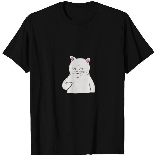 Grumpy white Cat Holding Middle Finger T Shirts