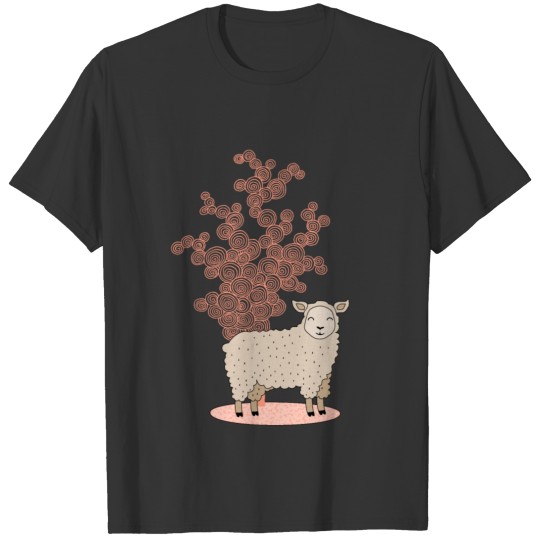 cute sheep standing in front of a rosé tree T Shirts