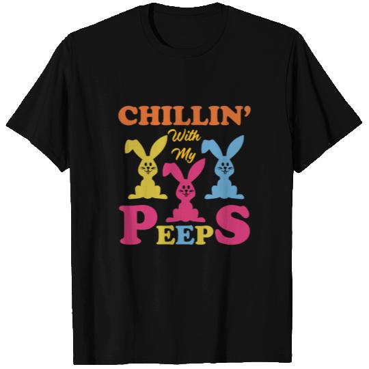 Chillin' With My Peeps Funny Bunny Cat Easter T Shirts