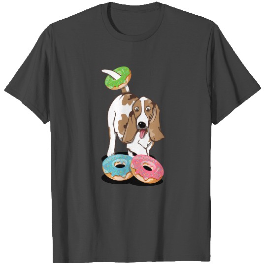Basset hound eating doughnuts T Shirts