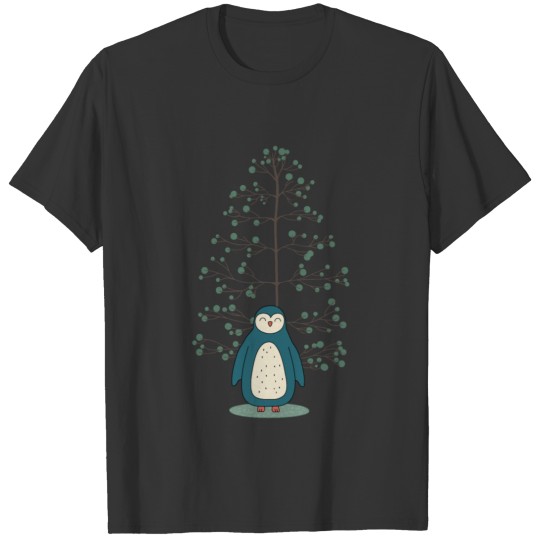 cute penguin standing in front of a festive tree T Shirts