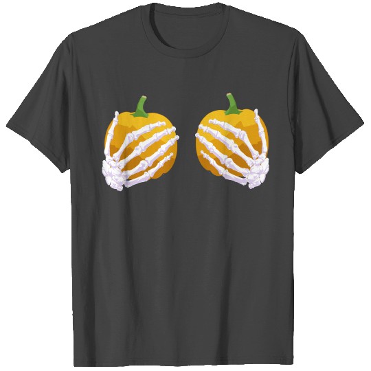 Boob Skeleton Hands Grabbing Pumpkin Bra Halloween T Shirts