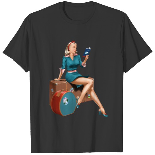 Pin Up girl traveling nostalgia retro funny gift T Shirts