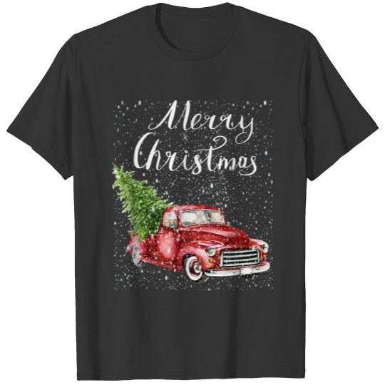 Red Truck Merry Christmas Tree Vintage Red Pickup T Shirts
