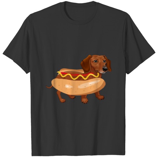Funny Dog Dachshund Hot Dog Fast Food T Shirts