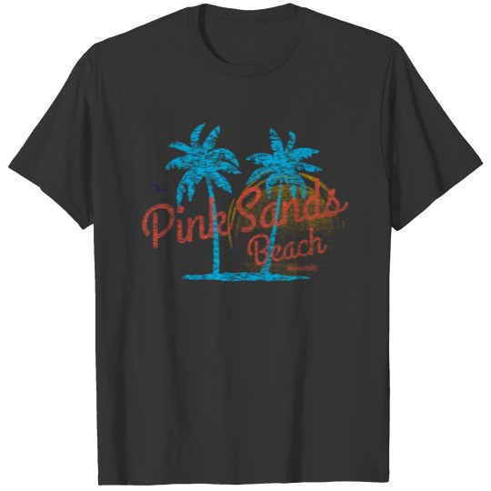 Pink Sands Beach, Bahamas Retro Vintage Faded T Shirts