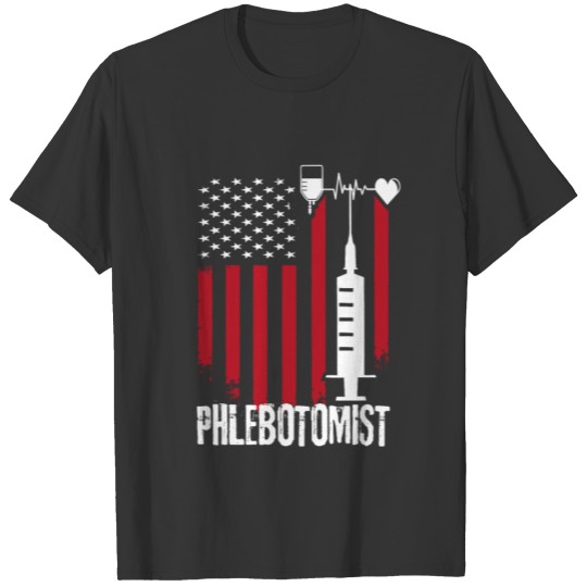 Phlebotomist Flag Heart USA Phlebotomy Technician T-shirt