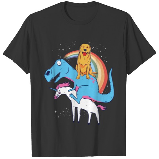 Golden Retriever Dinosaur Riding Unicorn Kids Men T-shirt