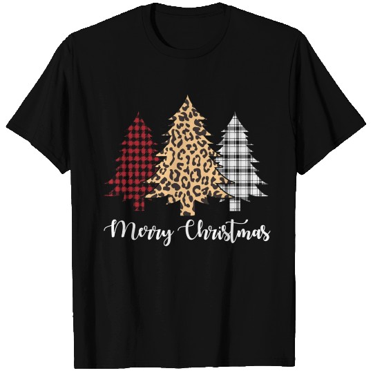 Merry Christmas Trees Leopard Buffalo Plaid Animal T Shirts