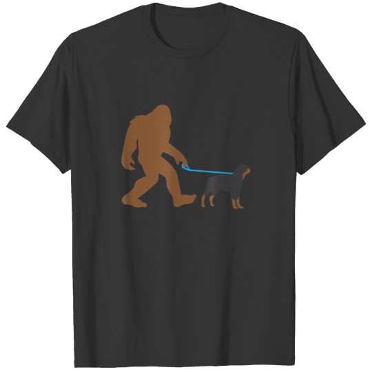 Bigfoot Walking Rottweiler Dog Funny Sasquatch Gif T-shirt
