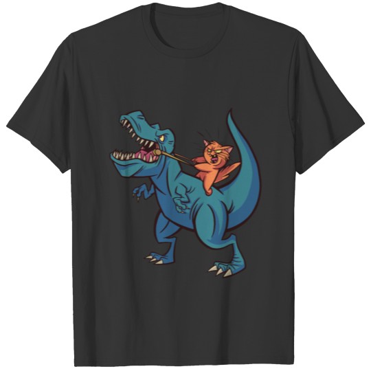 Cat rides on Tyrannosaurus Rex T Shirts