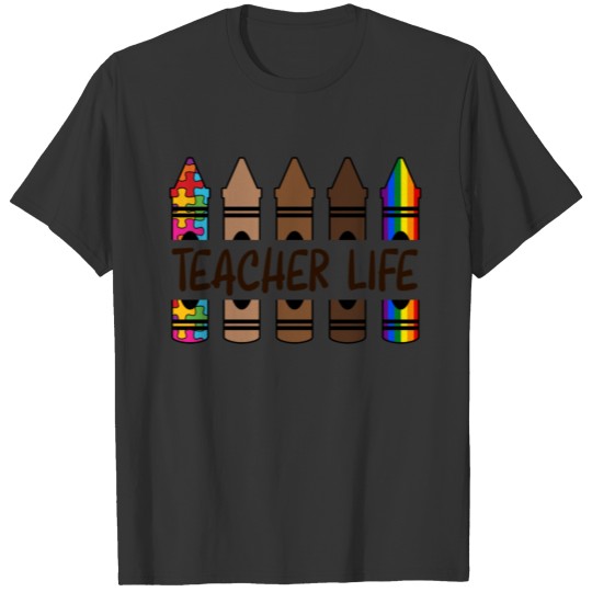 Teacher Life Pencil Autism Melanin Rainbow T-shirt
