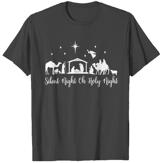 Silent Night Holy Nativity Christmas Christian T Shirts