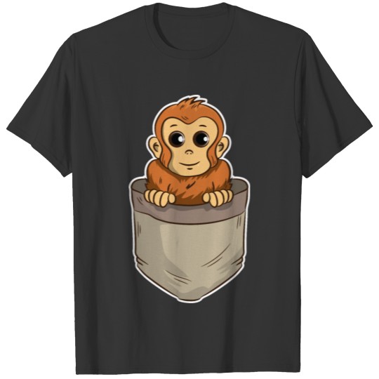 Small monkey in the breast pocket T-shirt