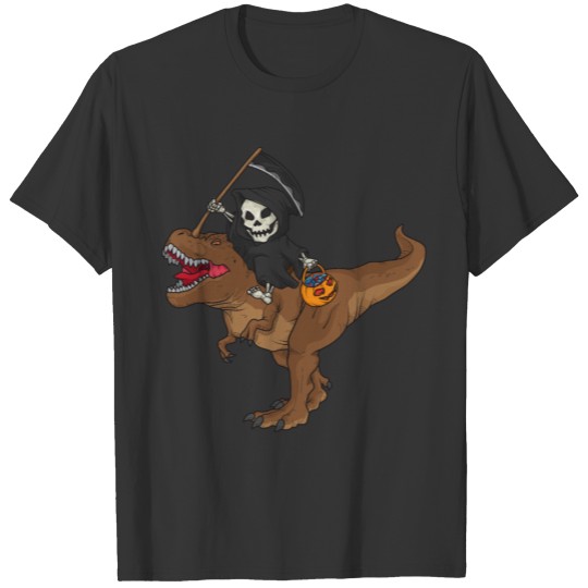 Grim Reaper Riding a Tyrannosaurus Dinosaur T Shirts