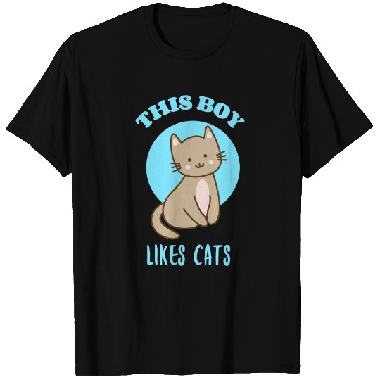 This Boy Loves Cats! - cute grey cat smiling T Shirts