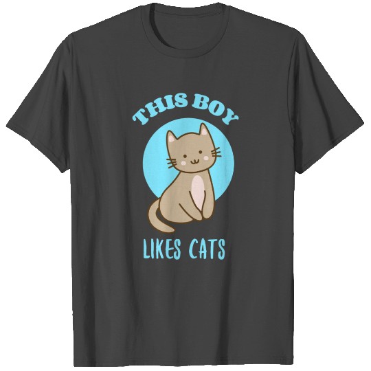 This Boy Loves Cats! - cute grey cat smiling T Shirts