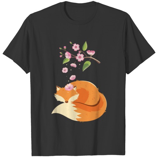 Japanese Cherry Blossom Flower Vintage Fox T Shirts