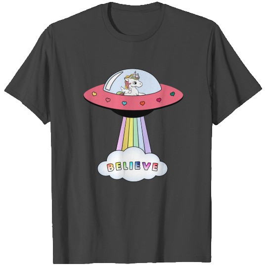 Believe Cute Unicorn Pink Ufo T Shirts