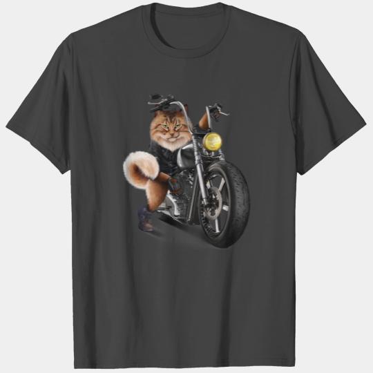 Biker Tabby Cat Riding Chopper Motorcycle T Shirts