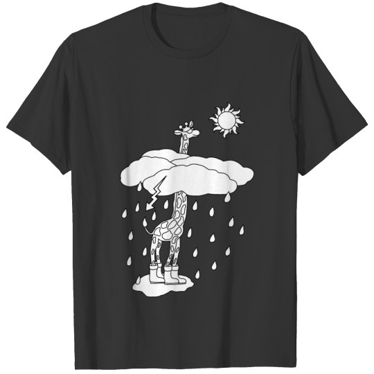 coloring picture, giraffe, sun, rain, clouds T-shirt