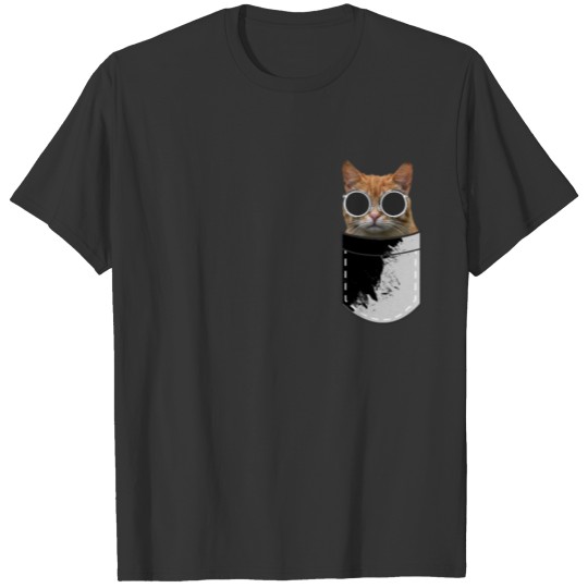 Cat in breast pocket funny cats T-shirt