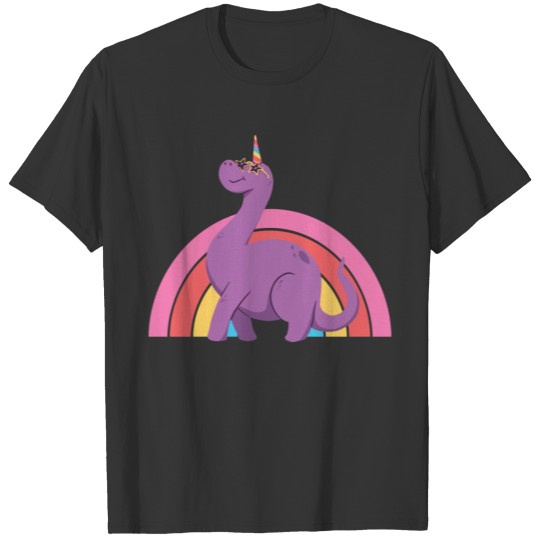 celebrating dinosaur in front of a rainbow T-shirt