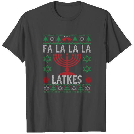 Fa La La La Latkes Funny Jewish Menorah Star Ugly T Shirts
