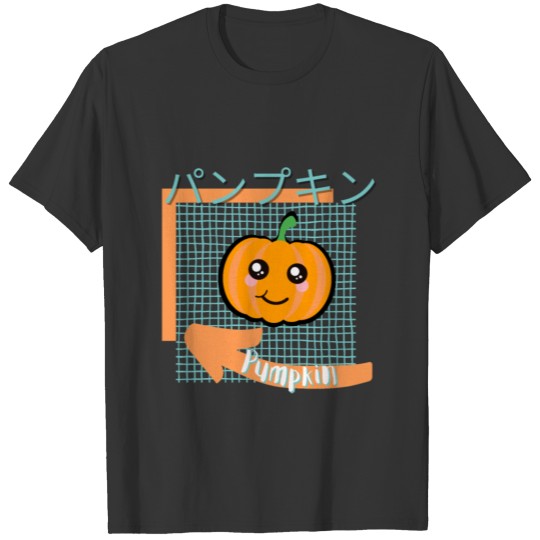kawaii food- cute Pumpkin, orange, turquoise T-shirt