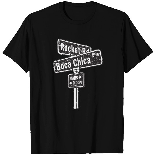 SpaceX Boca Chica Road Sign distressed design T Shirts