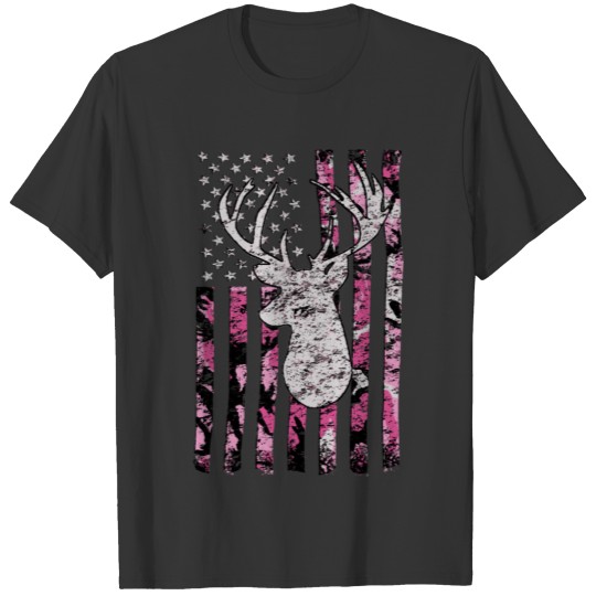 Deer Hunting Buck Pink Camouflage Flag T-shirt