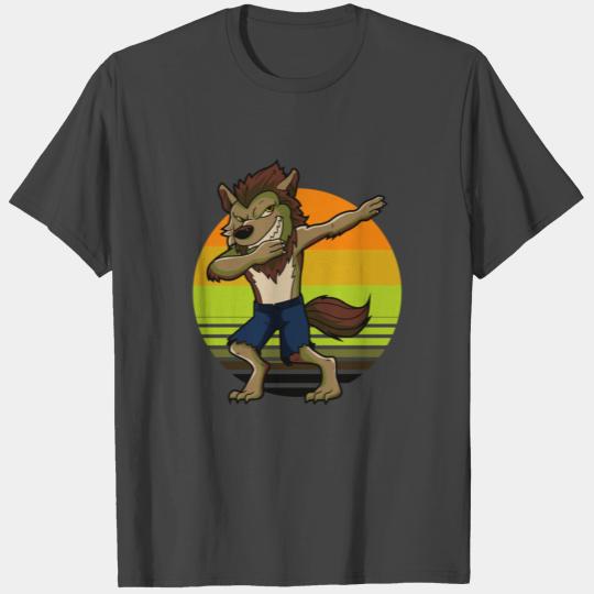 Dabbing Werewolf Retro Sunset Halloween Boys Kids T Shirts