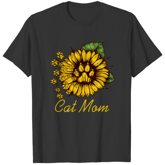 Cat Paw Sunflower Cat Mom T Shirts