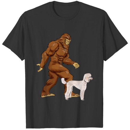 Funny Bigfoot Walking Poodle Sasquatch Dog T-shirt